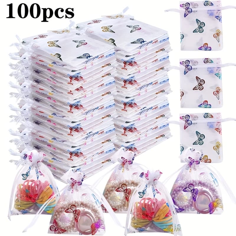 TEMU Gift For Her/him 100pcs Organza Mesh Bags With Drawstring - Colorful Clear Storage Bags For Jewelry, Cosmetics, Wedding Favors, Party Gifts, Holidays, Bath Soaps & More, Jewelry Bags