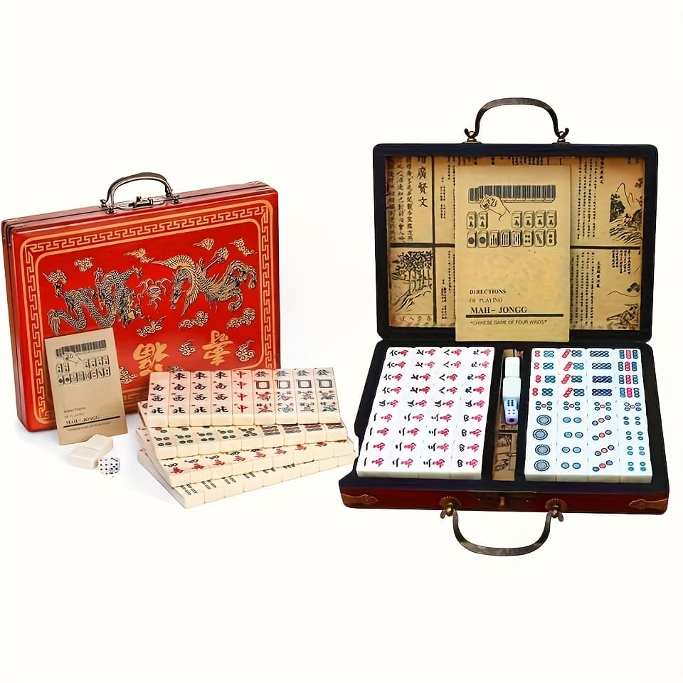 TEMU Classic Ivory Set With 146 Tiles, Durable Vinyl Case, Wind Indicator & Dice - Traditional , Family Edition, Best For Christmas, Perfect For Thanksgiving