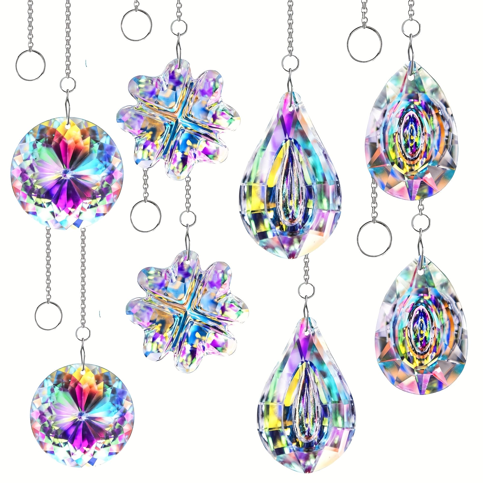 TEMU 8pcs K9 Crystal Pendant Prism Sun Catcher Window Hanging Light Catcher Crystal Engraved Prism Rainbow Pendant, Suitable For Fan Home Decoration Valentine's Day Christmas Gift