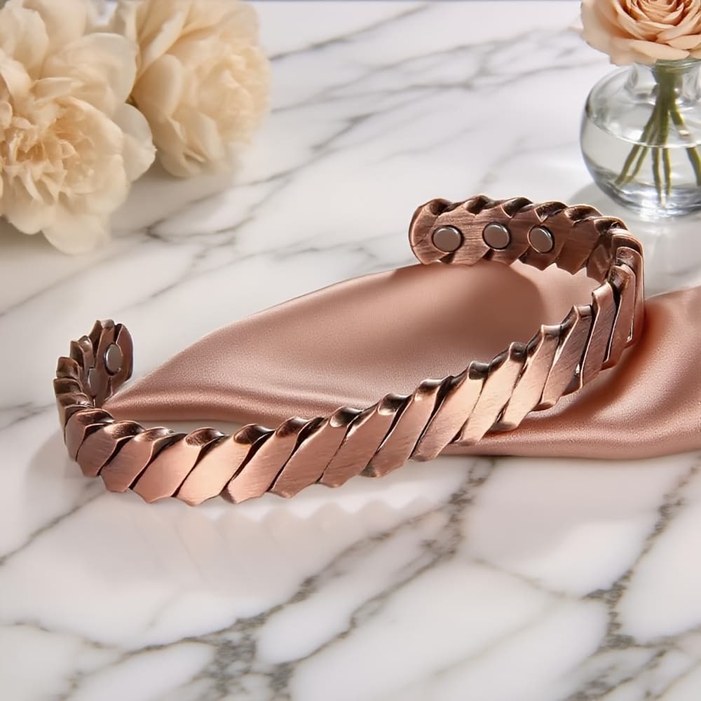 TEMU Pure Copper Magnetic Bracelet - Two-color Twisted Pattern Solid Copper Bracelet
