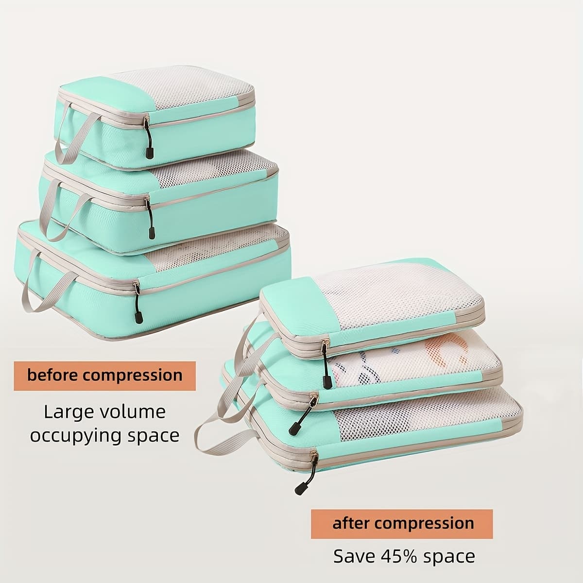 TEMU 3pcs Set Travel Compression Packing Cubes Suitcase Compression Travel Organizer Bags For Carry On
