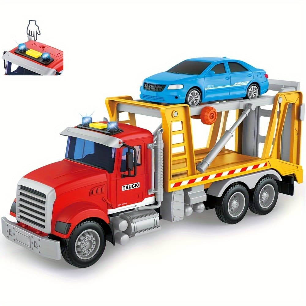TEMU Kids Toys For 3 4 5 6 Boys, 13", Friction Powered Transport Truck Crane Toy With Lights And Sounds, Birthday Gifts For Boy Child
