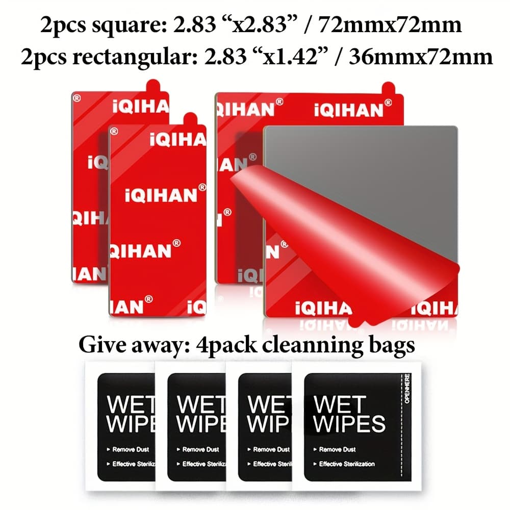 TEMU 4pcs Adhesive Sticky Pads For Dash Cam, Heat Resistant Double-sided Sticker Replacement Fit For Dashcam Driving Recorder Mount, Car Window Glass Mounting Tape Glue Strip (square & Rectangular)