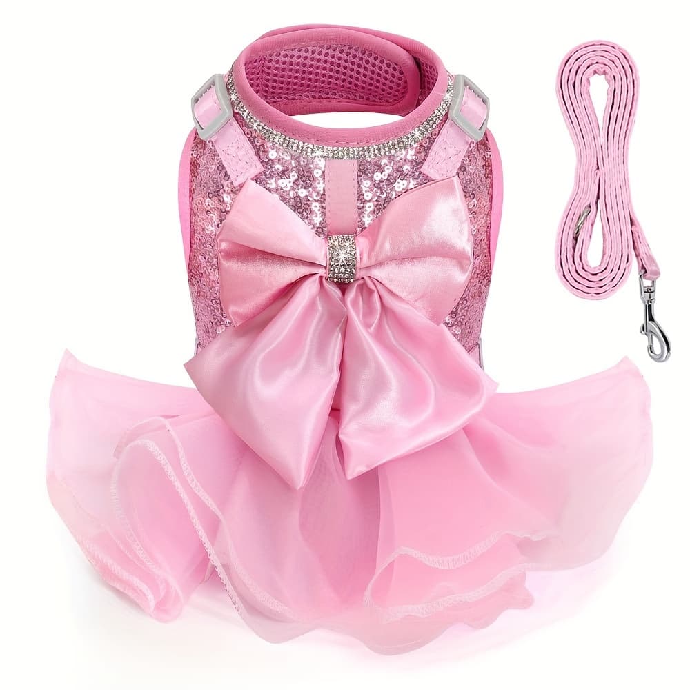 TEMU Cute Harness Leash Set Bowknot Puppy Kitten Vest Nylon Leashes For Small Medium Dogs