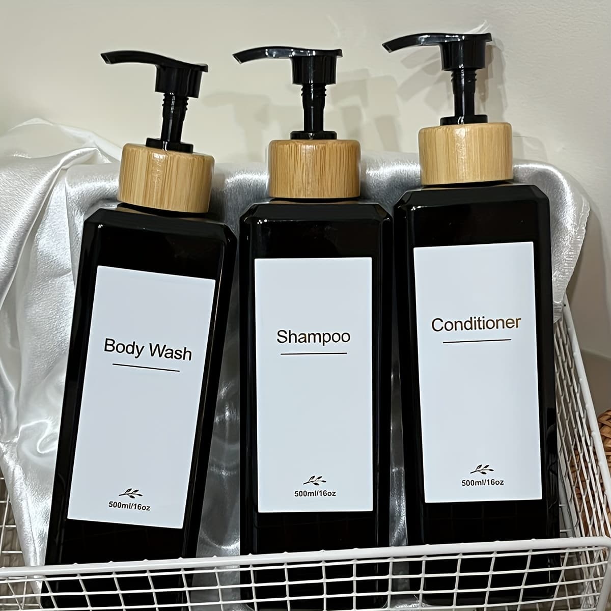 TEMU 500ml Square Bottle Shampoo Dispenser 3pcs Set With Waterproof Label, Suitable For Refillable Bottles