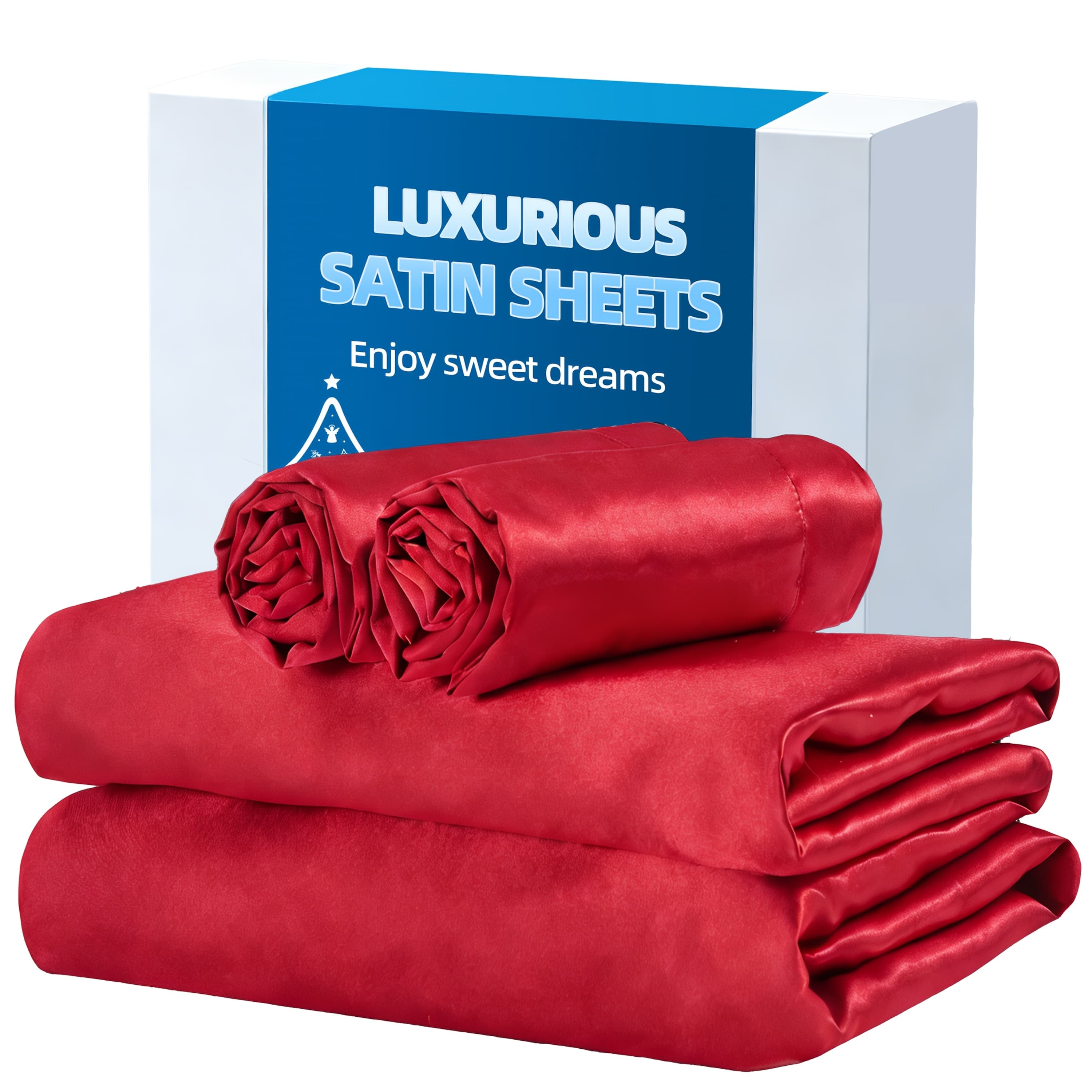 TEMU Luxurious Cooling Satin Fitted Sheet Queen Sheet Set (17'' Deep Pocket) - Cool, Smooth & Wrinkle-resistant Breathable, (1 Fitted Sheet + 2 Pillowcases) Random Color