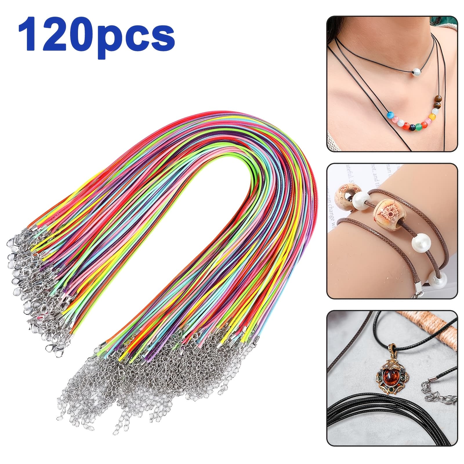 TEMU 120pcs Diy Necklace Cord Set, Colorful Polyester With Lobster Clasp, Adjustable For Pendants & Bracelets, Bulk Jewelry Accessories, Day & Back To School Gift For Beginners