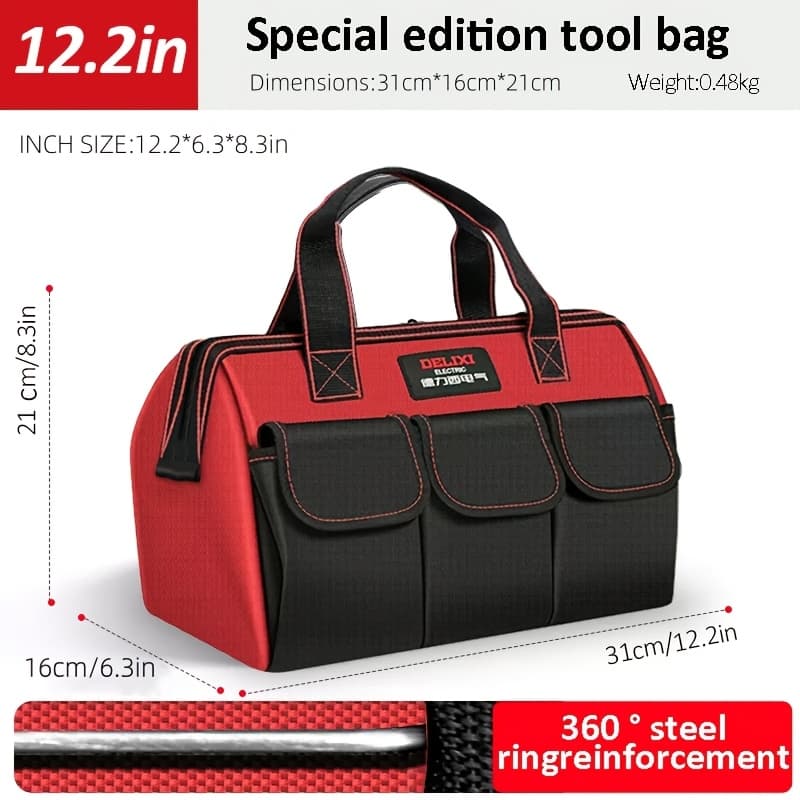 TEMU Electric 13/14 Inch Wide Mouth Tool Bag, Wear-resistant 1680d Oxford Cloth Tool Bag, Portable Multi-functional Storage Bag, For Tool Storage And Organization