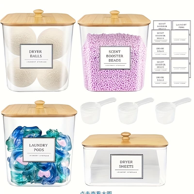 TEMU 8pcs Laundry Organizer Set Includes Detergent Pod Container, Dryer Sheet Holder Dispenser Jars For Scent Boosters, Powder Laundry Pods Storage Solution For Laundry Room, Laundry Hampers