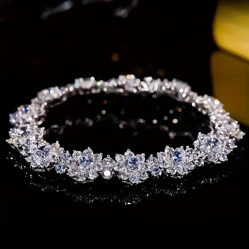 TEMU 1pc Sunflower Bracelet With A Trendy Niche Design For Women, Made Of S925 Silver Plating, Featuring A Luxurious Zirconia Flower, Perfect For Best
