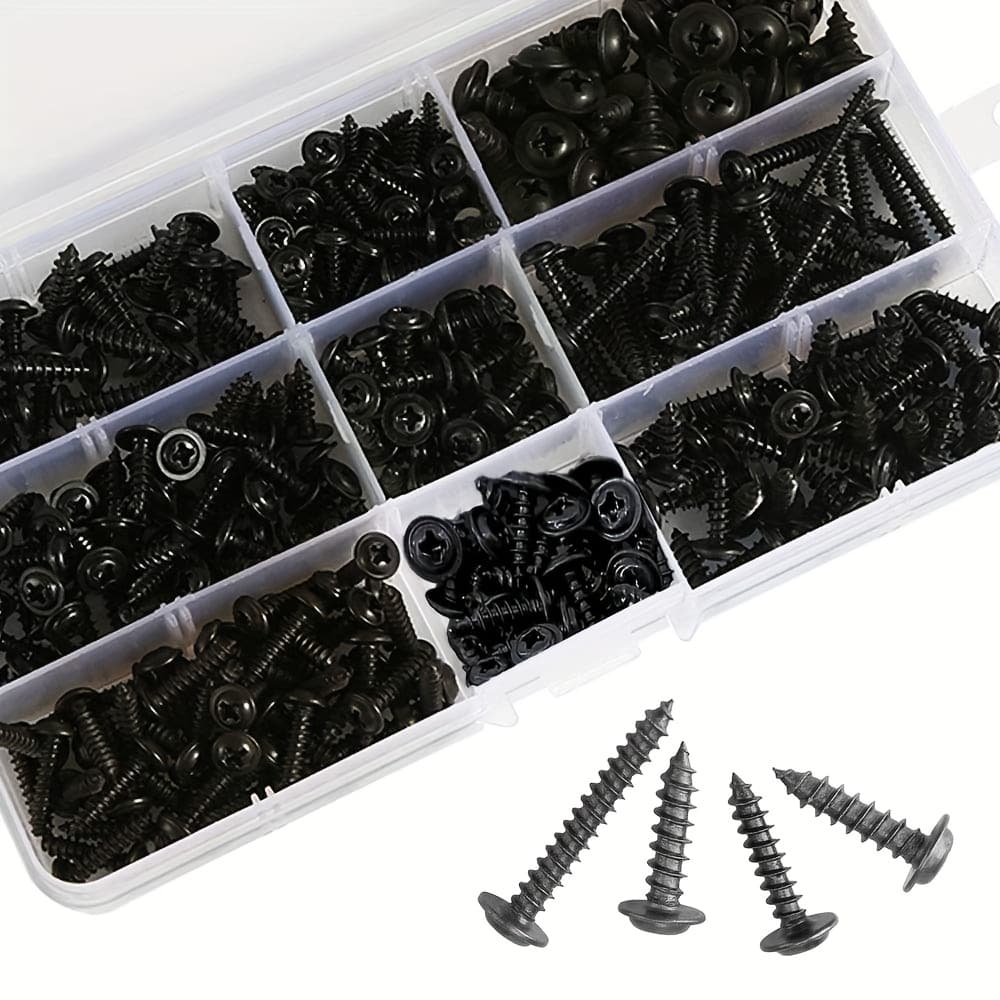 TEMU 340pcs Self-tapping Screw Set - M3/m4/m3.5/m4.8 Sizes, Pan Head Phillips Drive, Steel For Wood Furniture