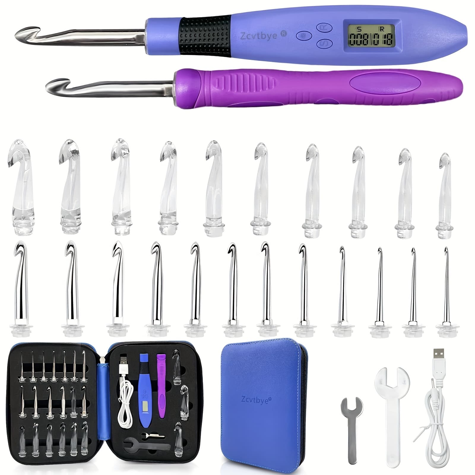 TEMU 22 Size Counting Crochet Hooks Set, Light Up Crochet Hooks For Row Counter, Lighted Crochet Needles Kit With Case