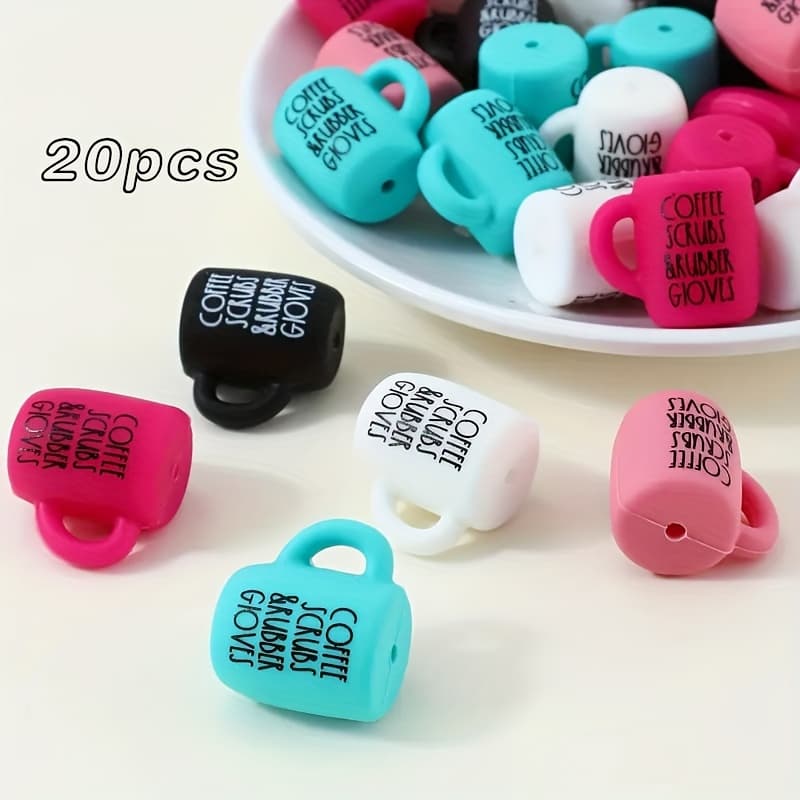 TEMU 20pcs 5 Colors 20mm Simulation Coffee Cup Drinking Cup Silica Gel Beaded Bracelet, Beaded Pen Decorative Beads, Jewelry Handicrafts Production Materials