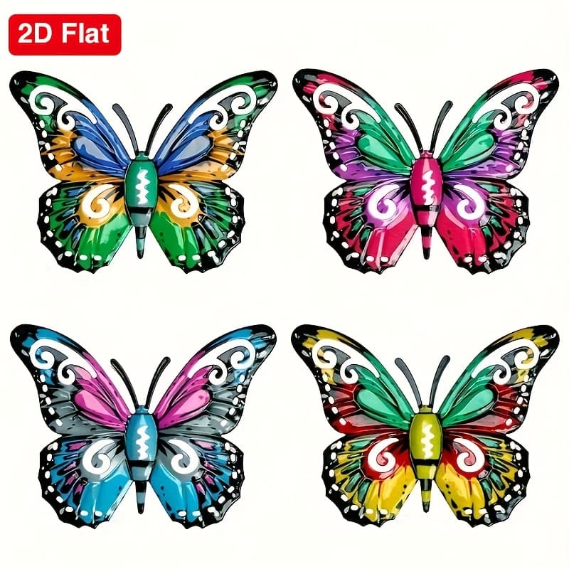 TEMU 2d Flat, 2d Flat 4pcs Metal Wall Art Decoration, Decorative Hanging Metal Butterflies For Garden, Patio, Living Room, Balcony - Perfect Gift For , Perfect For Room Decor