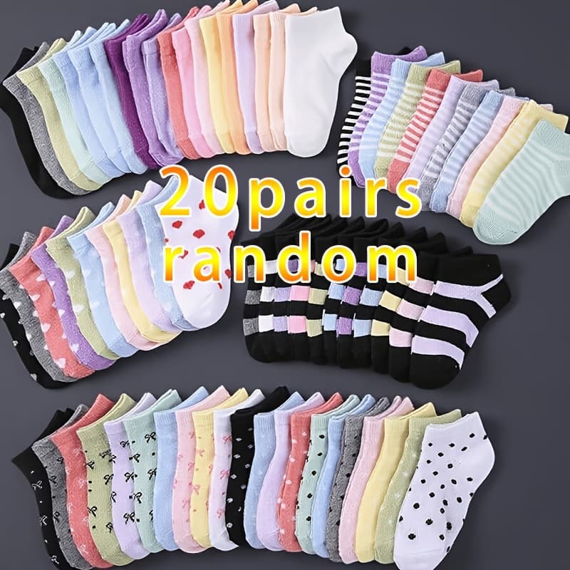 TEMU 40pcs (20 Pairs) Random Casual Short Socks, Women's Short Socks, Colorful Multicolor Socks