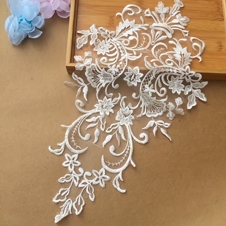 TEMU A White And Golden Mesh Embroidered Fabric Patch For Wedding Dress Decoration Accessories