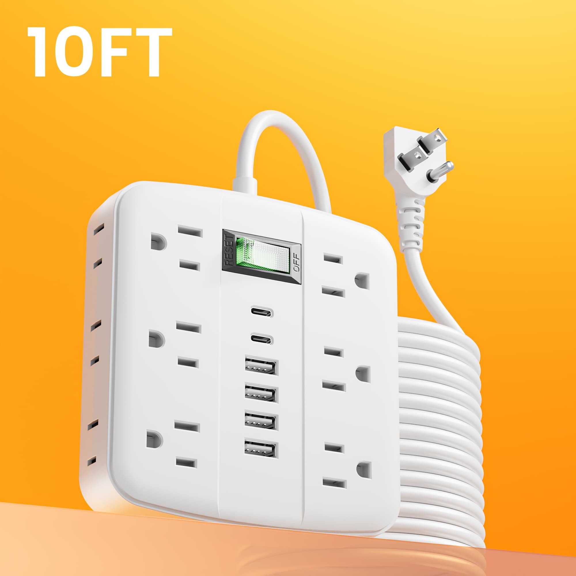 TEMU 18-in-1 Multi-socket Power Strip With 6 Ac Outlets, 6 Ports, 4 Usb Ports & 2 Type-c Ports, Featuring Independent Control Switches, Ideal For , Cafes, Home Kitchens, Schools, Travel, And Daily Use