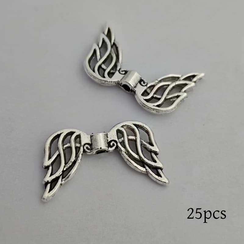 TEMU 25pcs Jewelry Additions Bohemian Style Hollow Feather Wings Pierced Beads Spacer Beads Bead Pendant Women's Fashion Pendant Retro Handmade Jewelry Earring Bracelet Necklace Additions