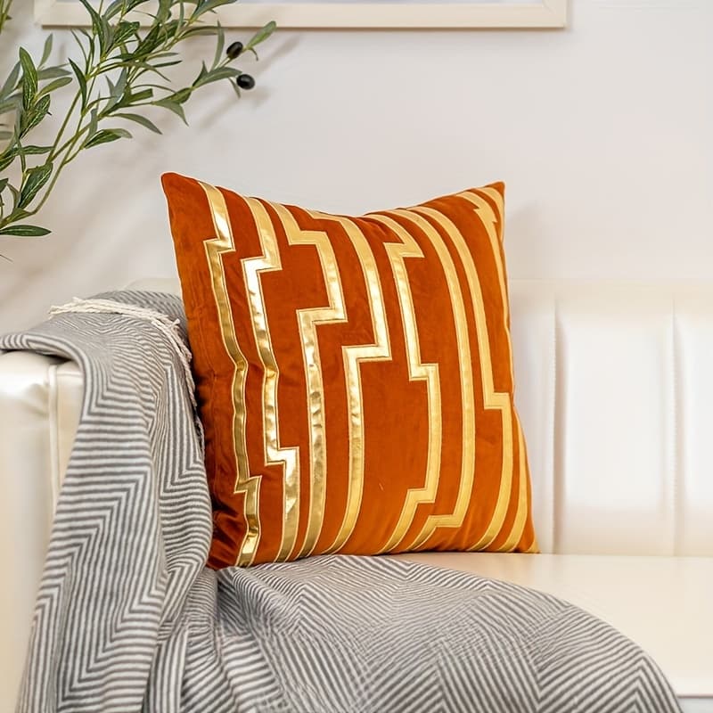 TEMU Light Modern Easy Sofa Pillow Cushion Cover Model Room Design Of Dutch Velvet Embroidered Leather Backrest Lumbar Pillow Case