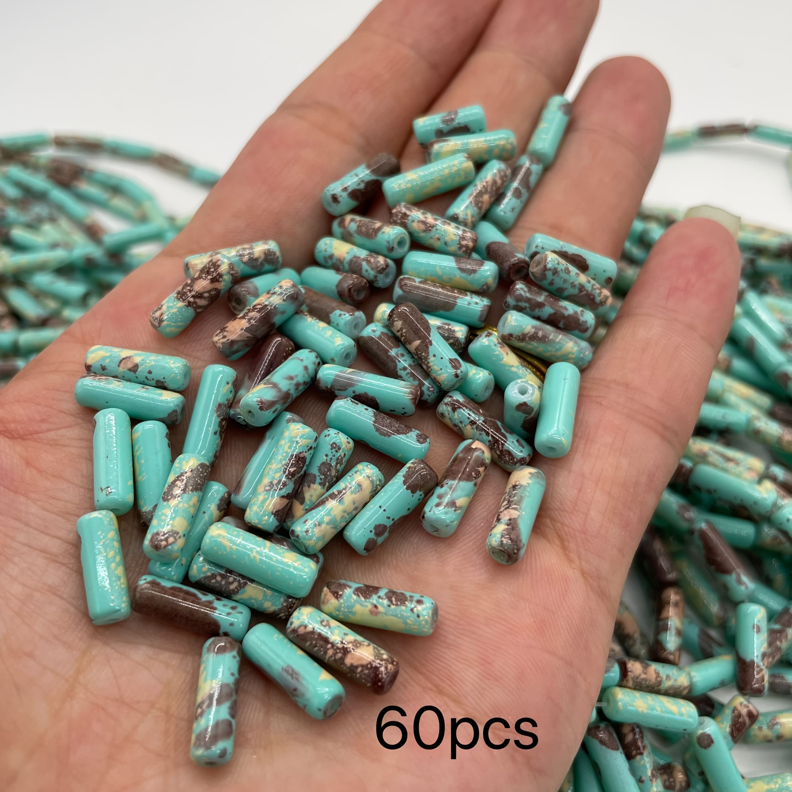 TEMU Beads 4 X 13mm Cylindrical Glass Beads Long Columns 60pcs Semi-finished Loose Beads Bracelet Clavicle Chain Materials