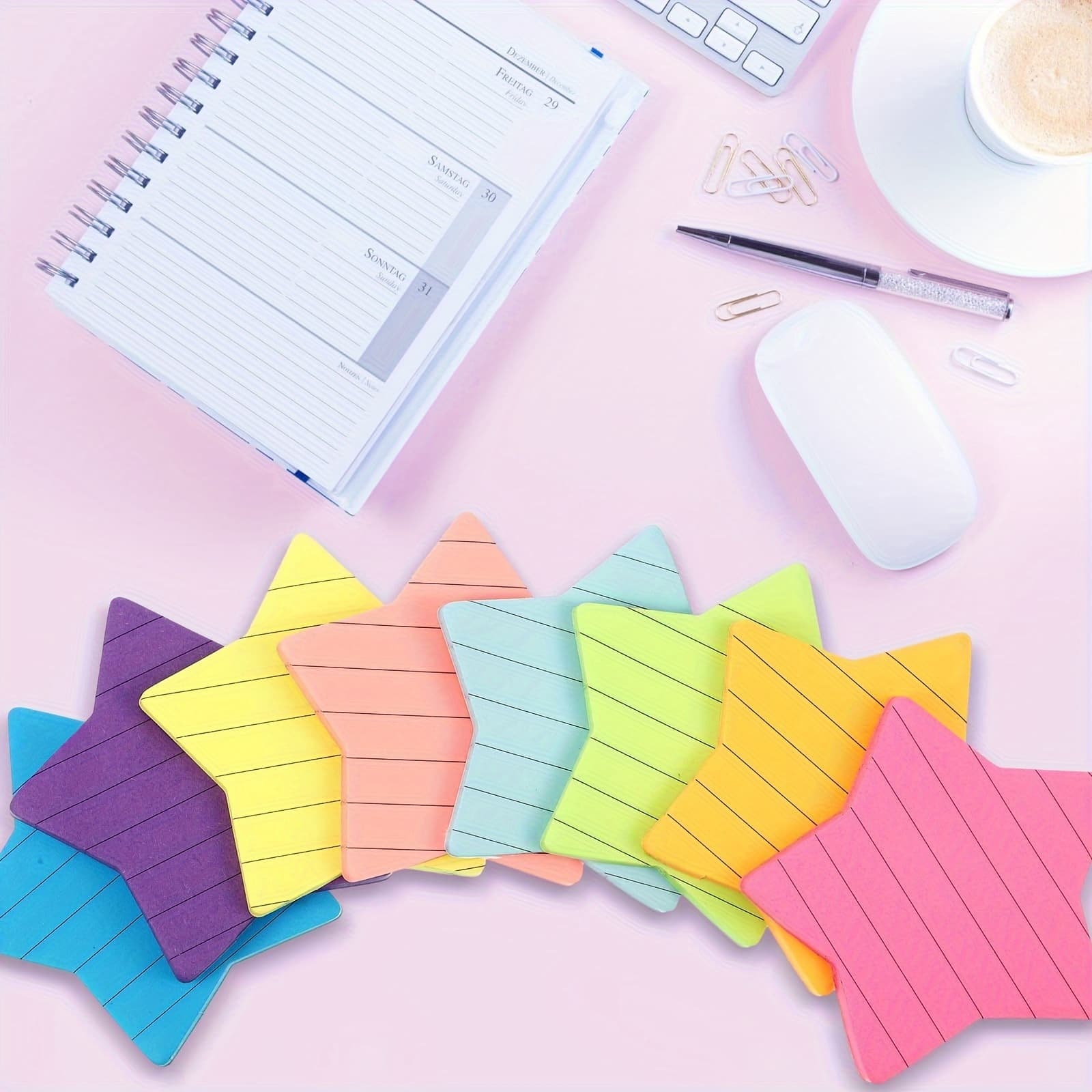 TEMU 8--shaped Lined Sticky Notes, 6 Bright And Colorful Note Pads, Per Pack, Self-adhesive Memo Pads, Message Board Stickers, School And Office Supplies