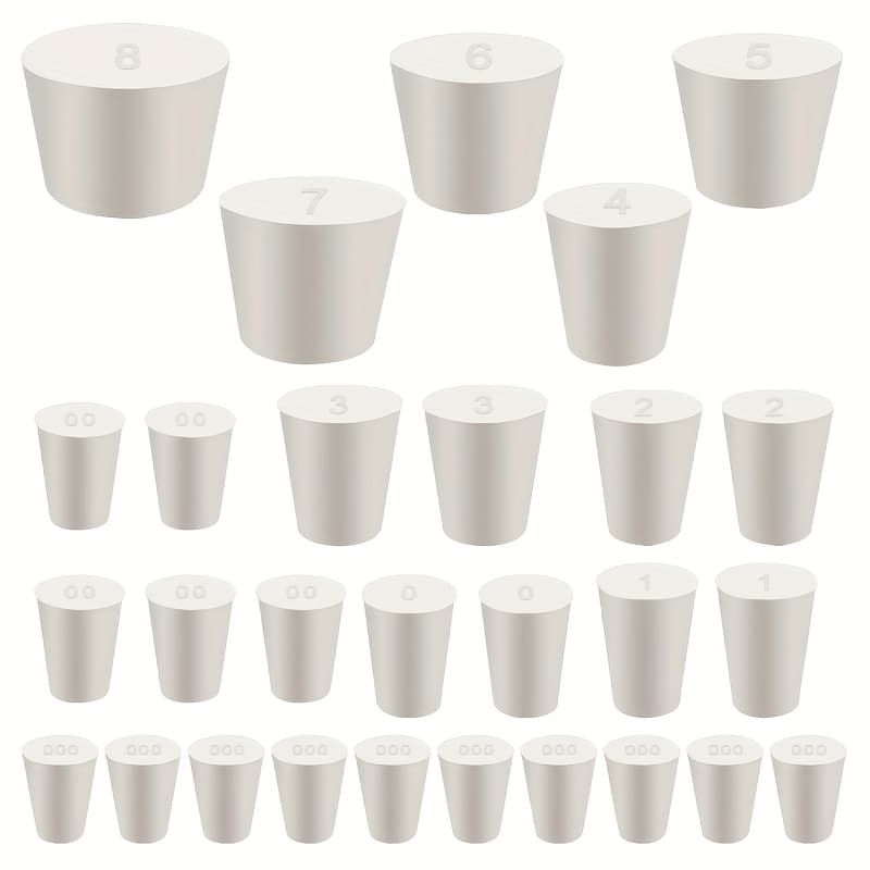 TEMU 28 Pack (11 Assorted Sizes) Solid Rubber Stopper, 000# - 8# Tapered Lab Bungs Rubber Corks Plugs, Seal Stopper Plug For Test Tube And Flasks