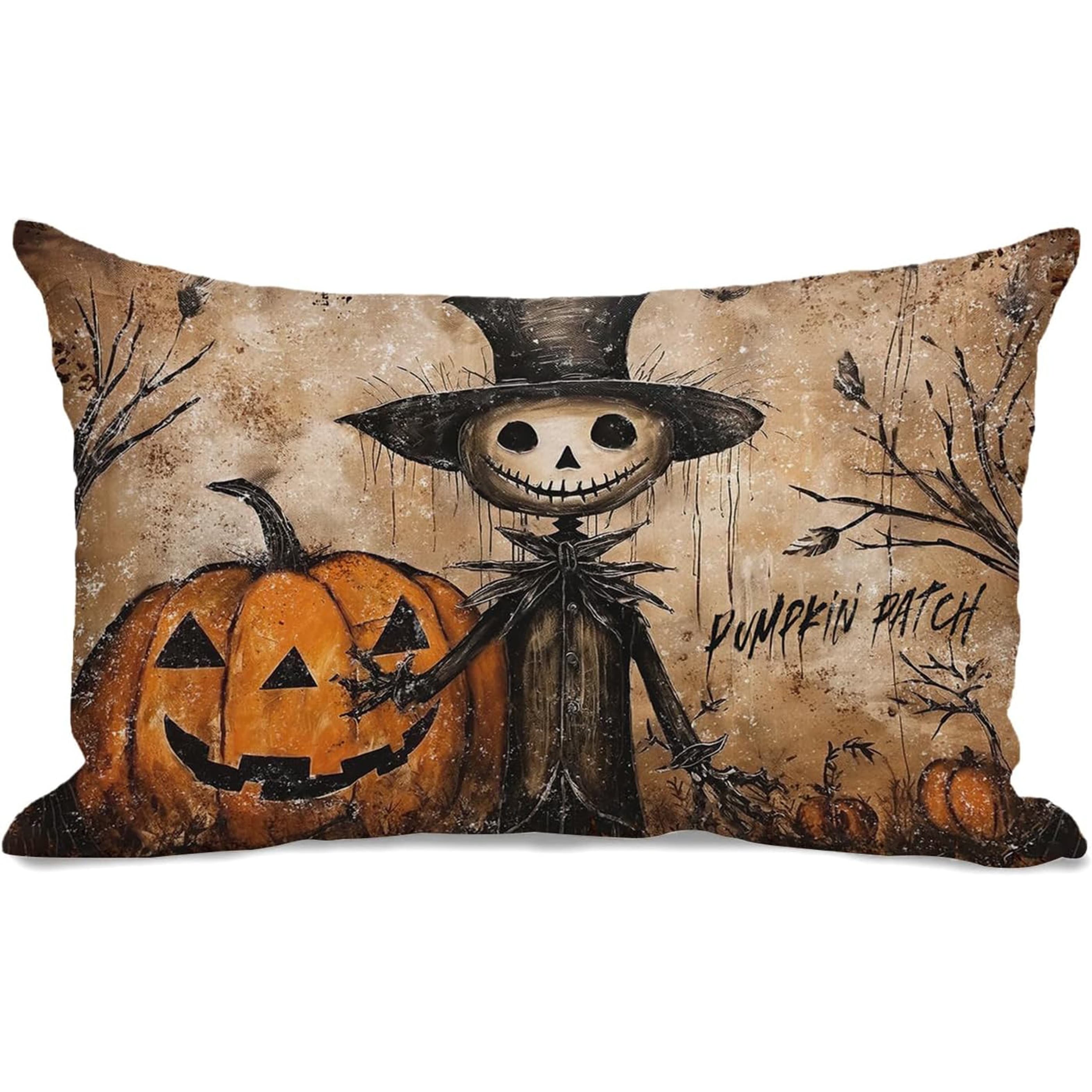 TEMU 1pc Halloween Pillowcase, Autumn Decoration Vintage Pumpkin Face Throw Pillow Cover, Outdoor Patch, Farmhouse, Thanksgiving, Home Décor (single Side, No Pillow Insert)