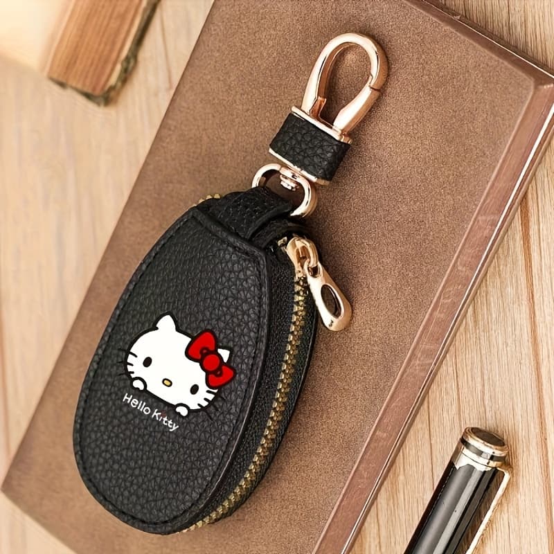 TEMU 's For Hello Kitty Key Bag - Black Car Key Storage Bag With Golden Zipper, Multi Functional Keychain, , Suitable For Home Use, Key Storage Organizer, Suitable For Hello Kitty Additions