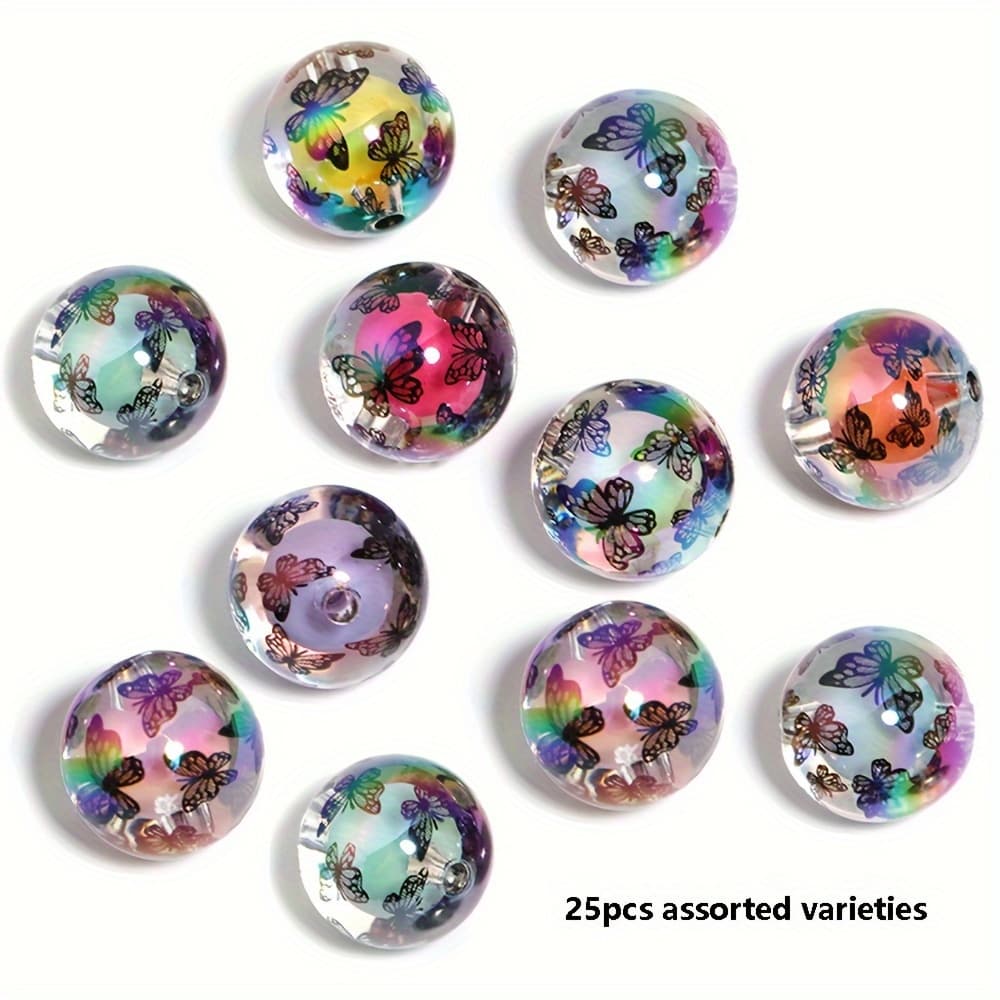 TEMU 25pcs Random 16mm Acrylic Double-layer Design Print Beads Black And White Loose Beads For Pen Diy Necklace Accessories Bracelet Making Materials