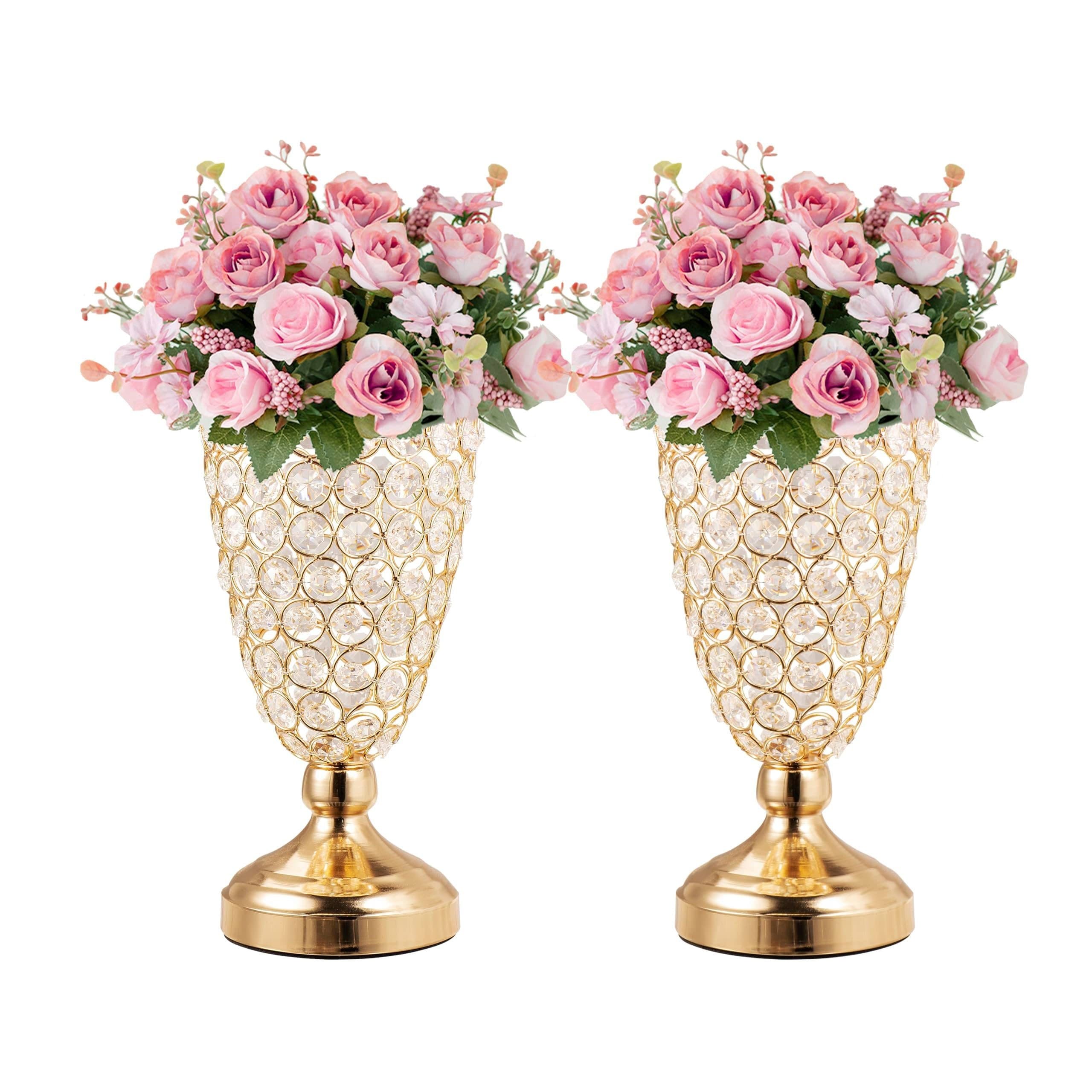TEMU 2pcs Trumpet Floral For Wedding Table, 10.6" Wrought Iron Crystal Vase, Flower Vases For Party Dinner Centerpiece Event, Anniversary Ceremony Birthday Home Decoration