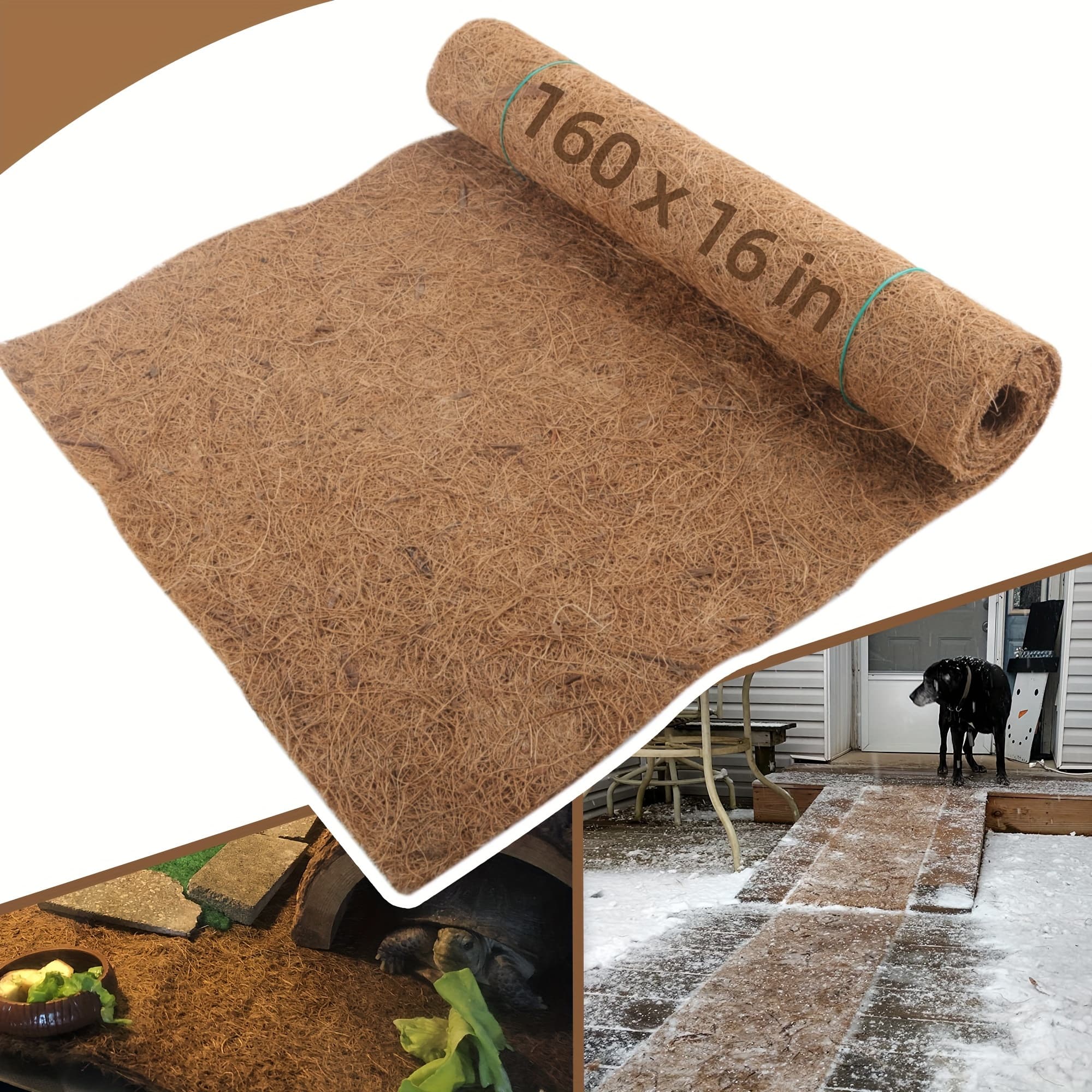 TEMU 1pc Natural Coconut Fiber Liner, 160"x16" - High-quality Coir Mulch For Planting Window Boxes, Flower Baskets, Pet Mats, Reptile & Garden Decor