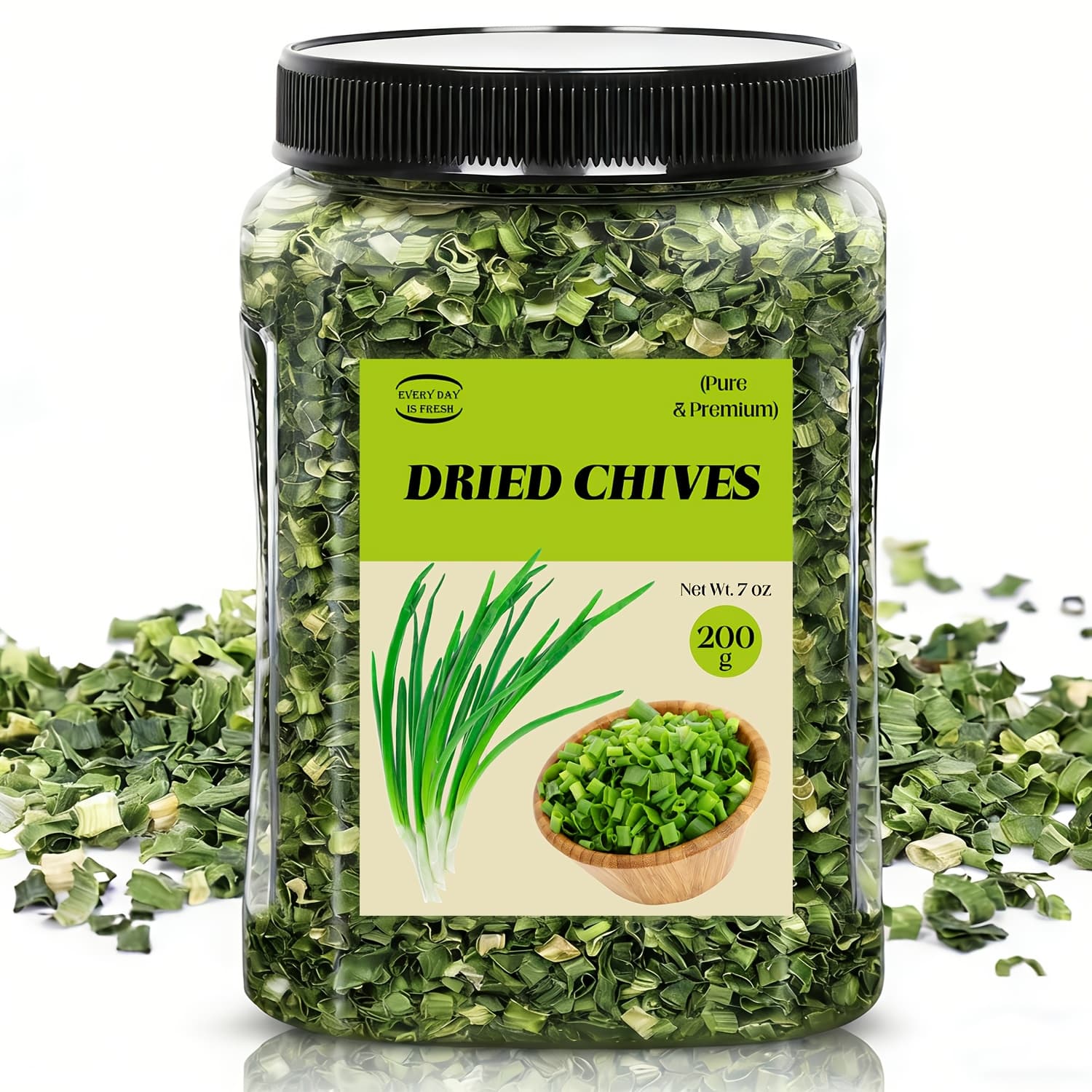 TEMU 7oz/ 200g Freeze-dried Chives Flakes - Dried Green Herb For Soups, Sauces, Salads & Cooking - No Additives, Ready To Use Seasoning In Resealable Jar