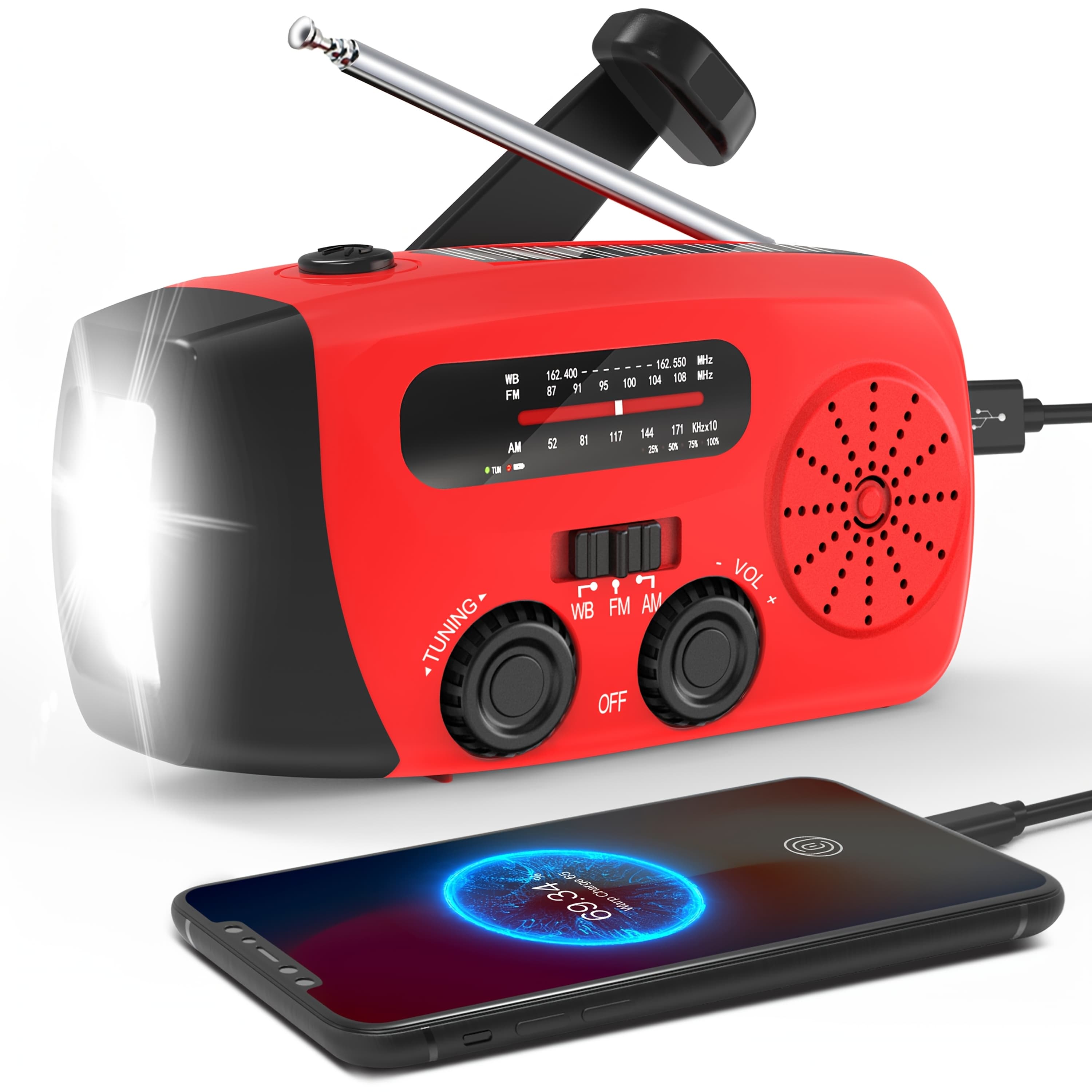 TEMU Emergency Radio: Solar-powered, Power Bank, Hand Crank, Am/fm Portable Weather Radio, 2000mah Mobile Power, Usb Charging, Solar, With Led Flashlight, Hurricane, Survival Gear,
