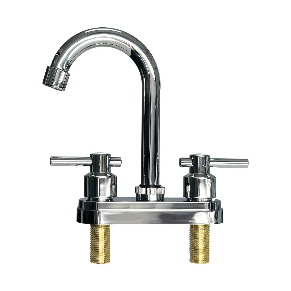 TEMU Black/chrome Stainless Steel Rv Faucet | Body, Plastic Handle And Panel, Double For Bathroom And Kitchen Use
