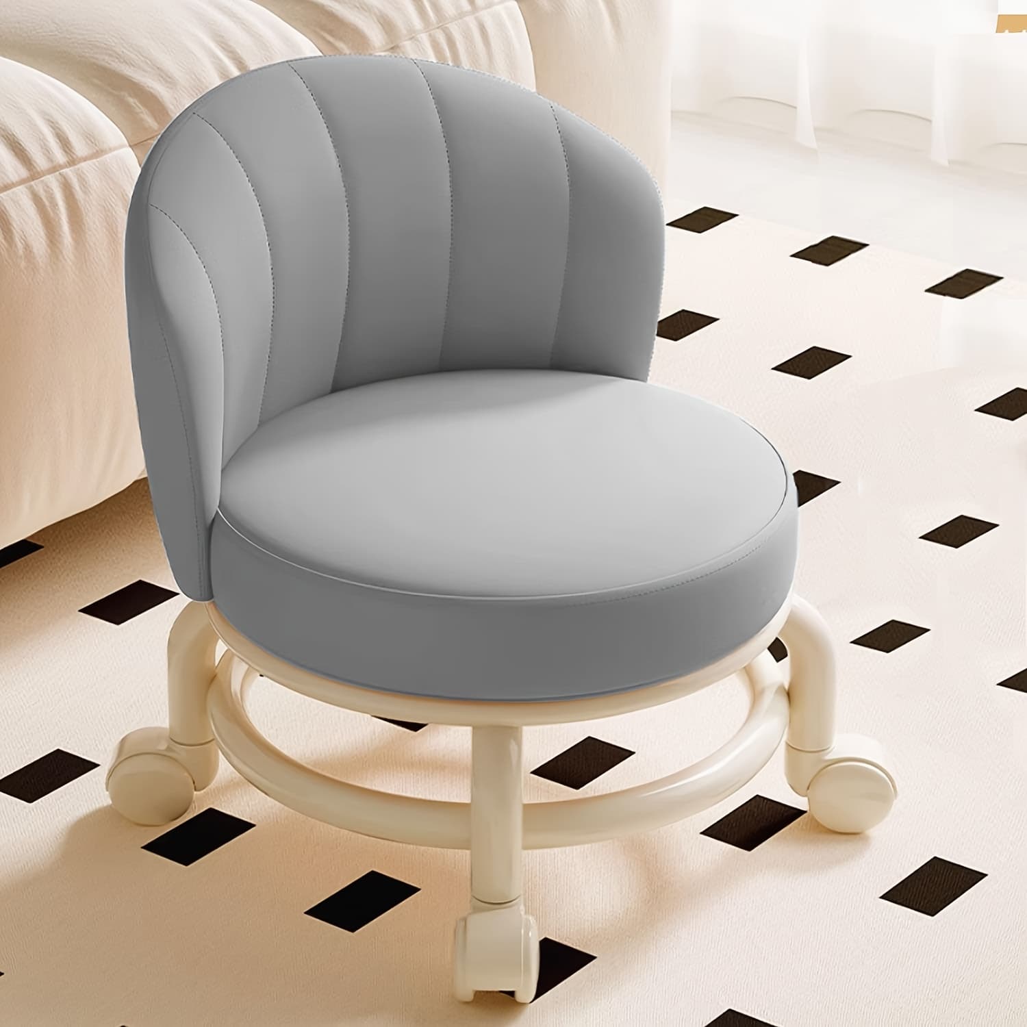 TEMU Ergonomic Small Low Rolling Stool With 360° Silent Swivel Casters, Shoe Change Stool With Comfortable Seat, Supports Up To 220 Lbs, Ideal For Home, Garage, Nail Salon, And Office Use