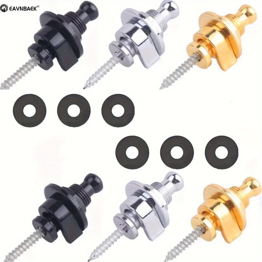 TEMU Guitar Strap Buttons & Pins-6pcs Premium Locks, 3 Colors, Ideal For Guitars With Metal End Pins