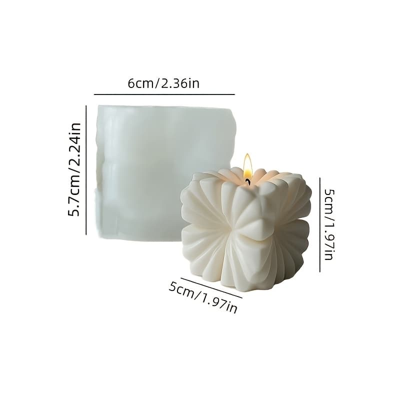 TEMU 1 Asymmetric Geometric Square Candle Mold - Unique Silicone Design Candle Mold - Asymmetric Geometric Shape, Diy Craft Accessory, Wavy Cube Mold