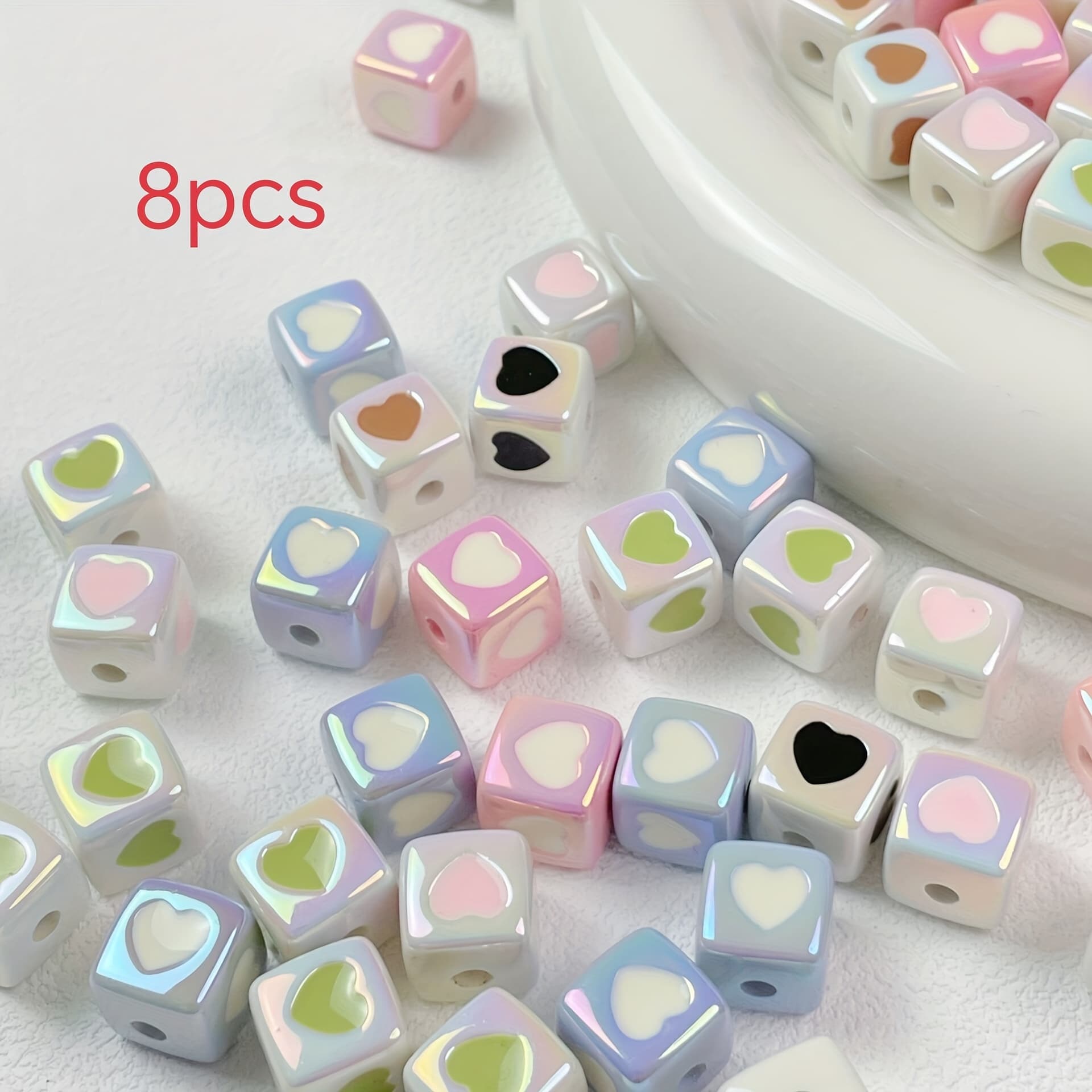 TEMU 12x12mm Cute Colorful Heart-shaped Square Beads Handmade Loose Beads Phone Chain Necklace Materials Additions