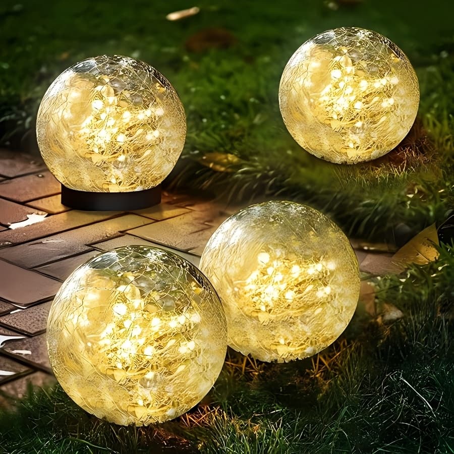TEMU 2pcs/4pcs Solar Outdoor Garden Decorative Lights, Cracked Glass Ball Lights, Solar Glass Lawn Led Lights, Ip44 Waterproof, Ideal For Gardens, Yards, Lawns, And As Gifts For , With
