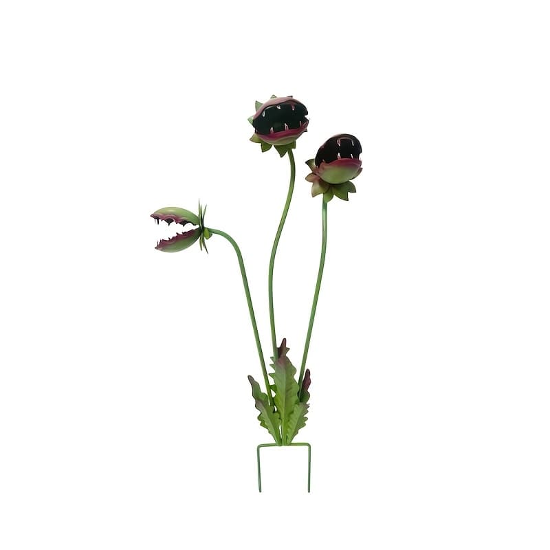 TEMU A Bizarre 3d Painted Metal Outdoor Statue, Featuring -headed Metal Flower Sculpture, Weather-resistant, Suitable For Gardens, Lawns, Halloween Decorations, And Haunted Houses