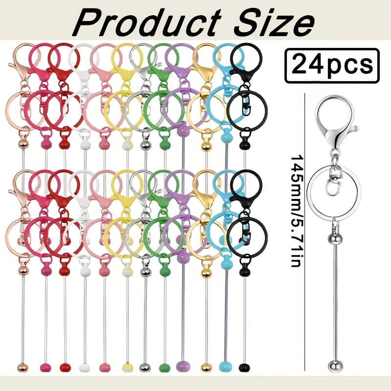 TEMU 24pcs Unadorned Beaded Keychain - Metal Strips For Beading, No Electricity Needed