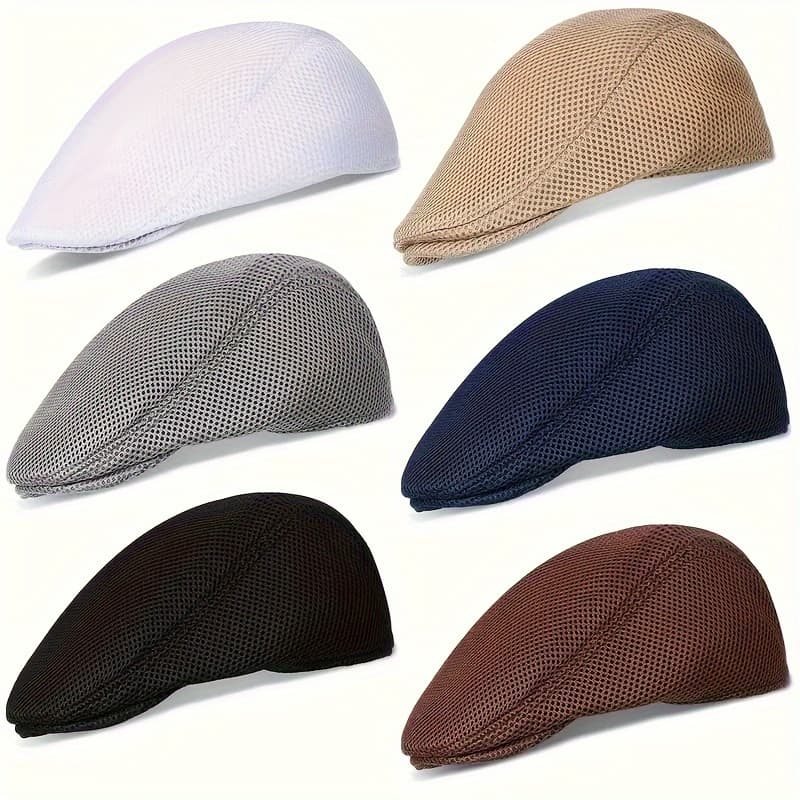 TEMU 6pcs Men's Breathable Mesh Hats, Summer News Driver Hats, 100% With Pvc Coating, Fantasy Style, Hand Wash Only