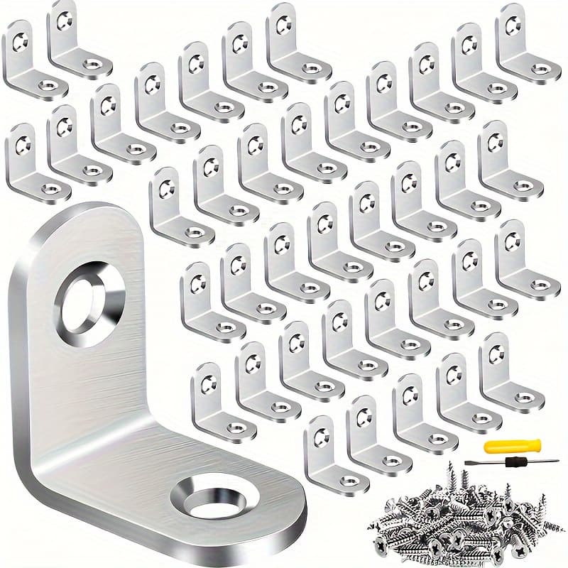 TEMU 90 Pieces Set: 30 L-shape Brackets And 60 Wood Cabinet Screws - Heavy Duty Corner Connectors For Shelves, Wooden Furniture, Cabinets, And Drawers