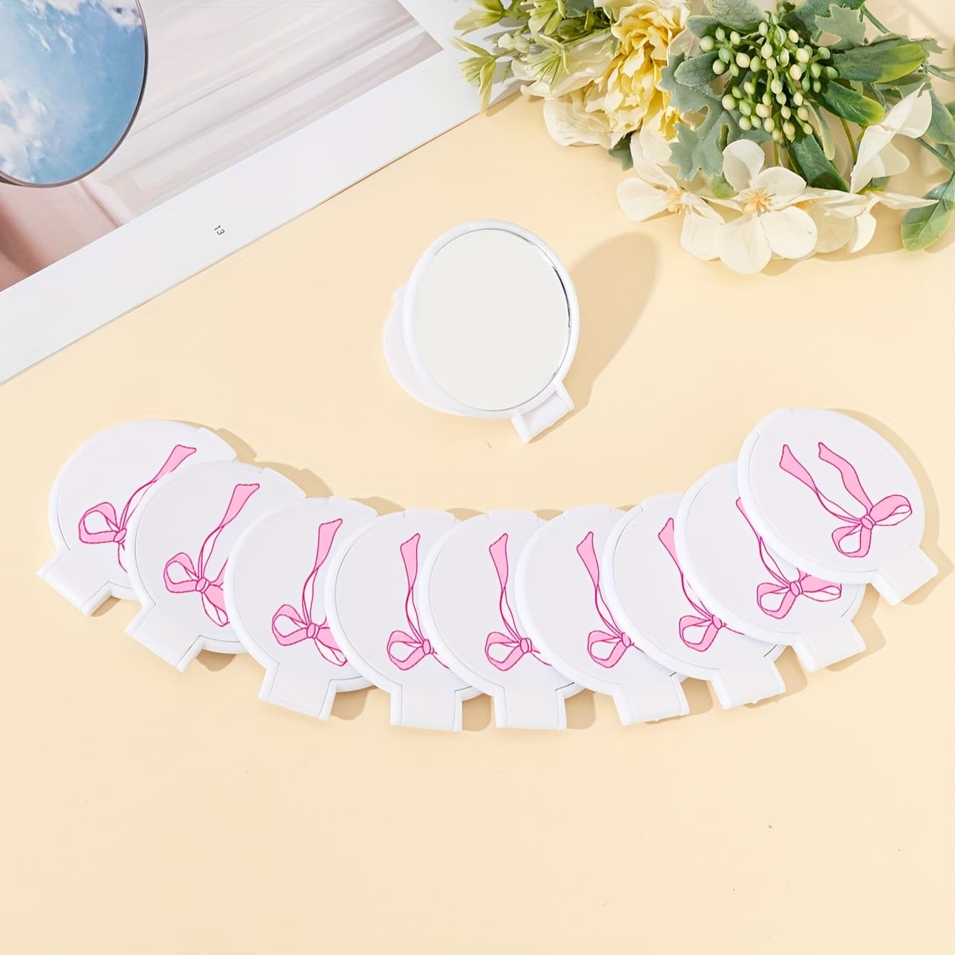 TEMU 5pcs/10pcs/50pcs Foldable Small Round Mirrors, Portable Compact Makeup Mirror For Bags, Travel Essential Pocket Mirror, Cute Dormitory Dressing Mirror For Students