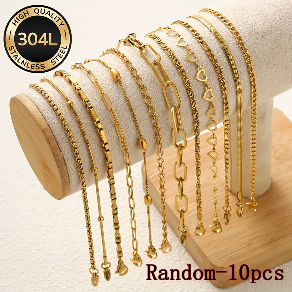 TEMU [random 10pcs ] Fashionable Women' Steel Bracelet, Elegant And Luxurious Non Fading Women's Jewelry, Suitable For Daily Wear And Party Wear. Birthday Gift
