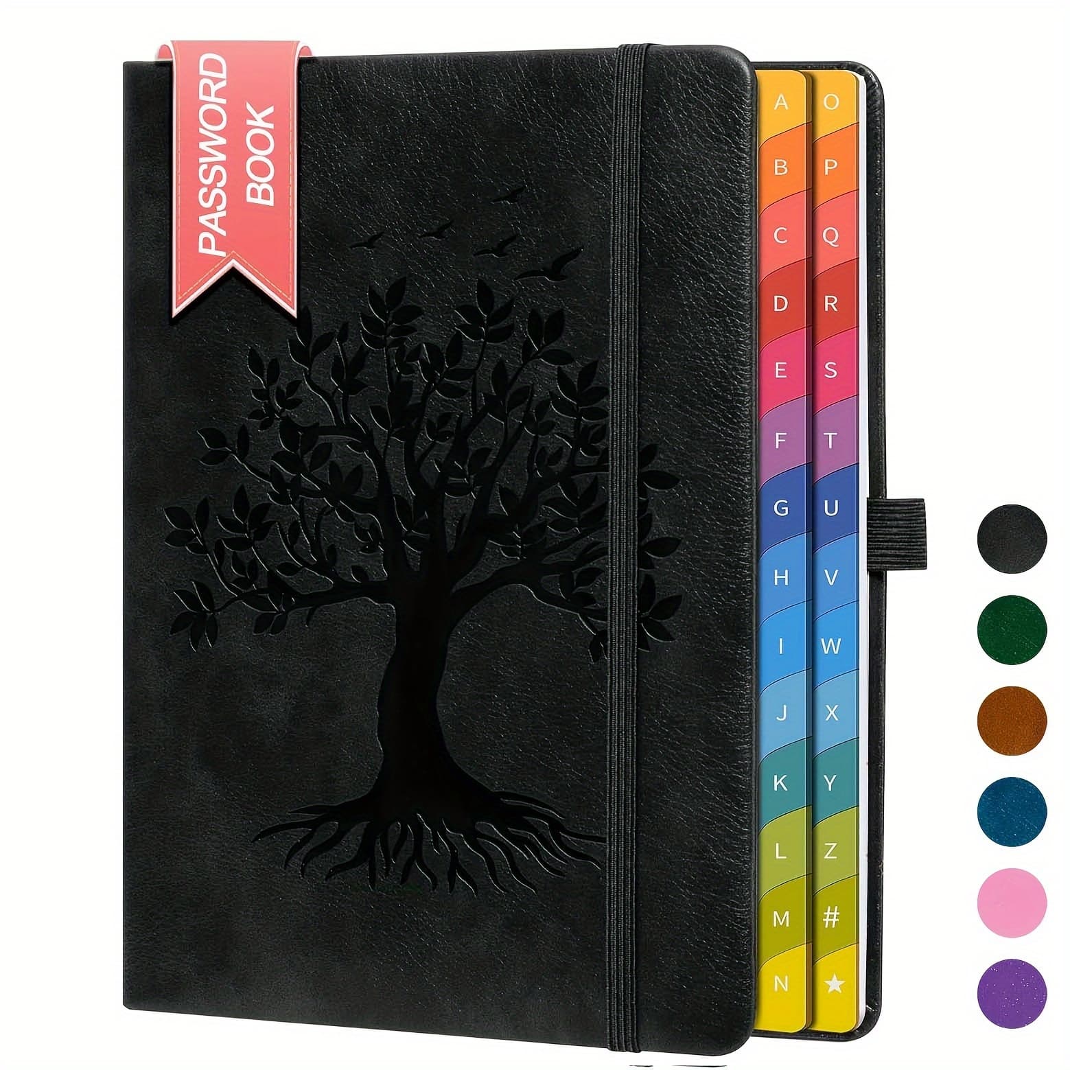TEMU Tree Of Life Password Organizer Book With Color-coded Alphabetical Tabs (a-z), Premium Heavy Paper, Expandable Pocket, Ribbon Bookmark, Pen Loop & Closure - Ideal For , 8.4x5.8 Inches