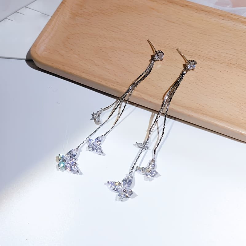 TEMU Pair Of Light Luxury Temperament Super Shimmering Synthetic Zirconia Long Earrings