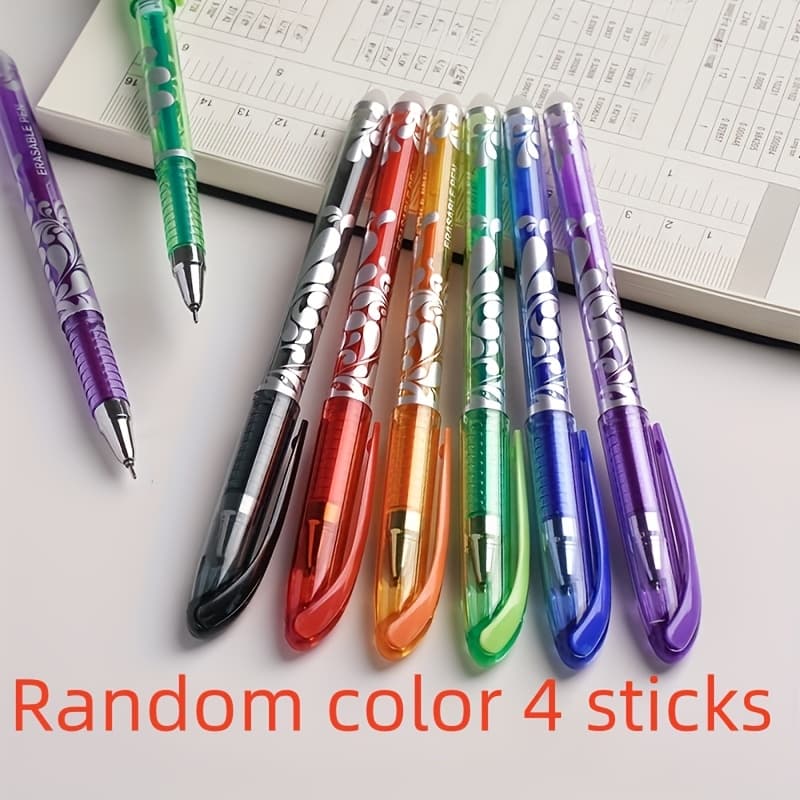 TEMU 6-color Erasable Gel Pen Set, Random 4pcs In Different Colors, Blue And White Porcelain Erasable Pen, 0.5mm Erasable Office Stationery