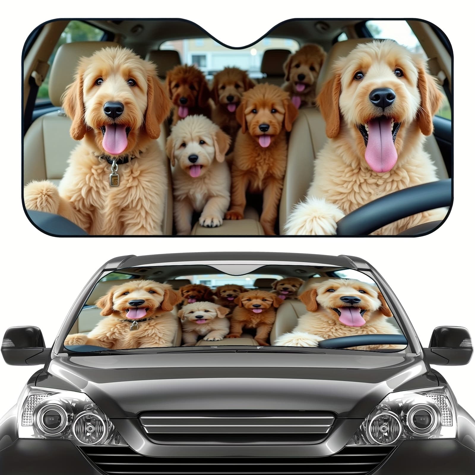 TEMU Sun Protection, 1pc Cute Dog Lover Automobile Sunshade, Universal Foldable Uv Shielding Sunshade, , Automotive Interior Additions, Windshield Sunshades