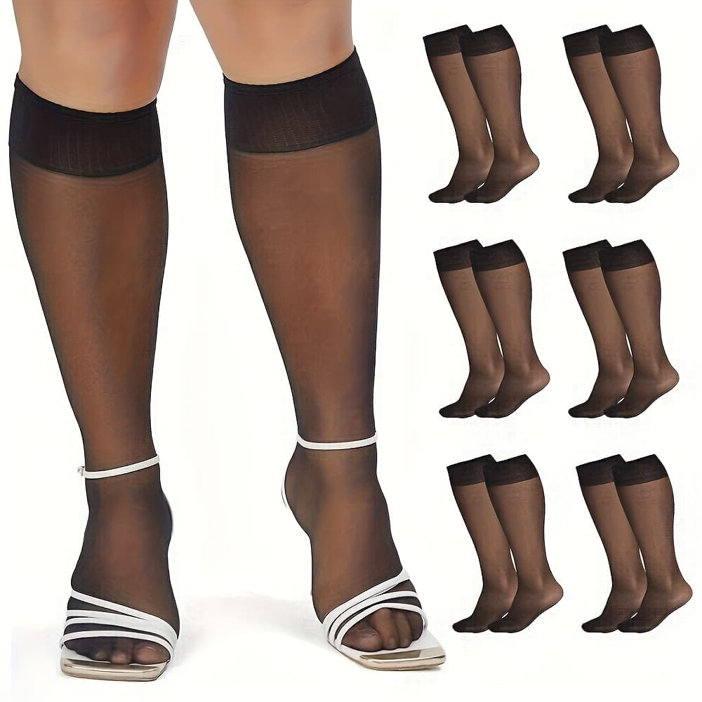 TEMU 6 Pairs Women's Knee High Socks - Solid Color Stretch Anti-rip Design, Breathable Summer Thin , Casual And Formal Wear, Set, Cute Socks, Durable Material